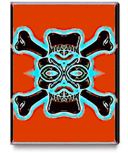 black vintage skull and bone graffiti drawing with blue and red background Canvas Print by Timmy333