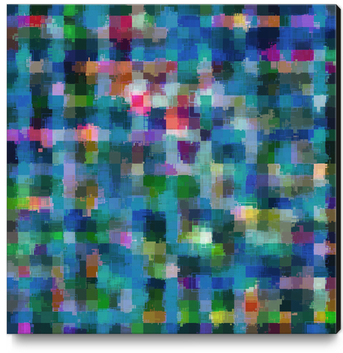 geometric square pixel pattern abstract in blue green pink yellow Canvas Print by Timmy333