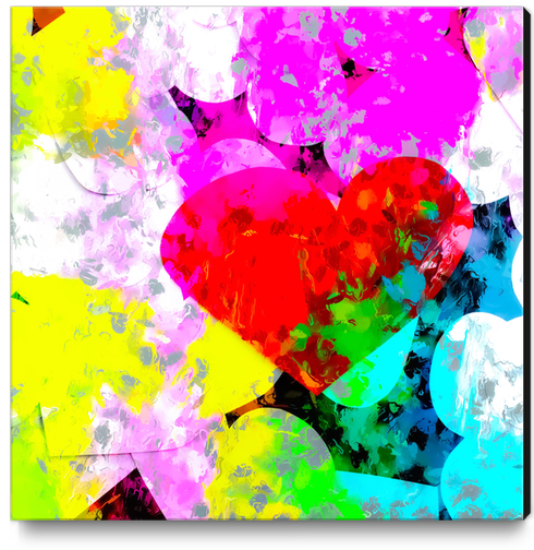 red heart shape pattern with colorful painting abstract in pink blue green yellow Canvas Print by Timmy333
