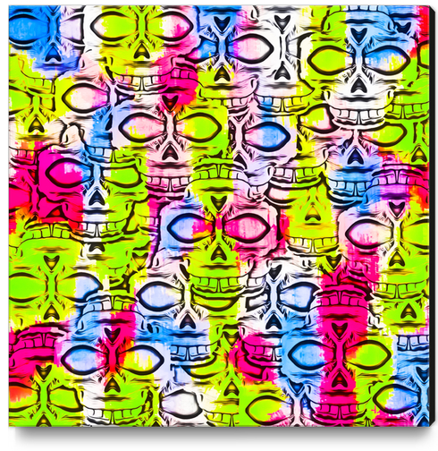 skull art portrait pattern with painting abstract in yellow blue pink Canvas Print by Timmy333