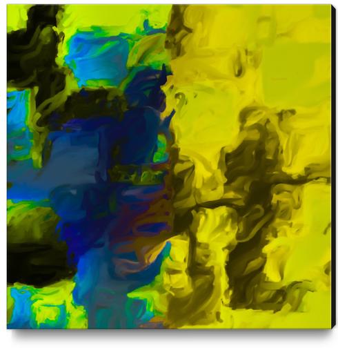 psychedelic splash painting abstract in yellow blue and black Canvas Print by Timmy333