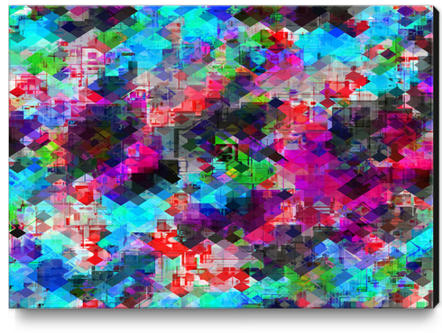 psychedelic geometric square pattern pixel abstract background in pink blue green red Canvas Print by Timmy333