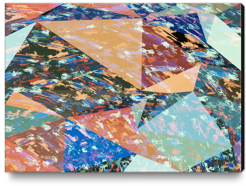 vintage psychedelic geometric triangle polygon pattern abstract in brown blue green Canvas Print by Timmy333