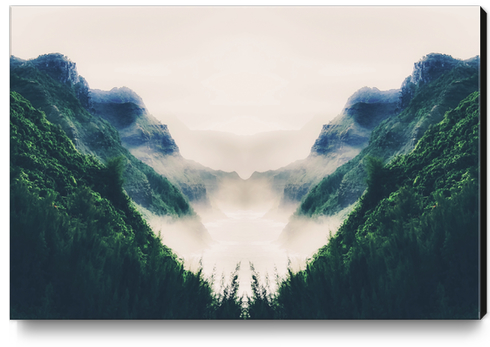 green mountains with ocean view and foggy sky Canvas Print by Timmy333