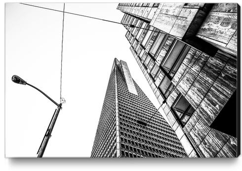 pyramid building and modern building in black and white at San Francisco, USA Canvas Print by Timmy333