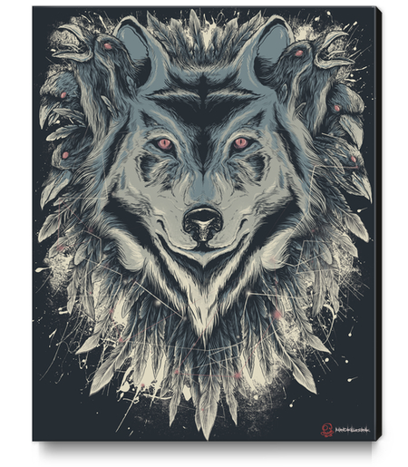 Wolf Among Ravens Canvas Print by MindkillerINK