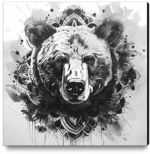 Mandala - Bear Grey Canvas Print by aleibanez