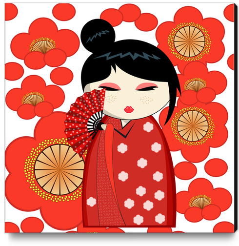 Red flower kokeshi Canvas Print by PIEL Design