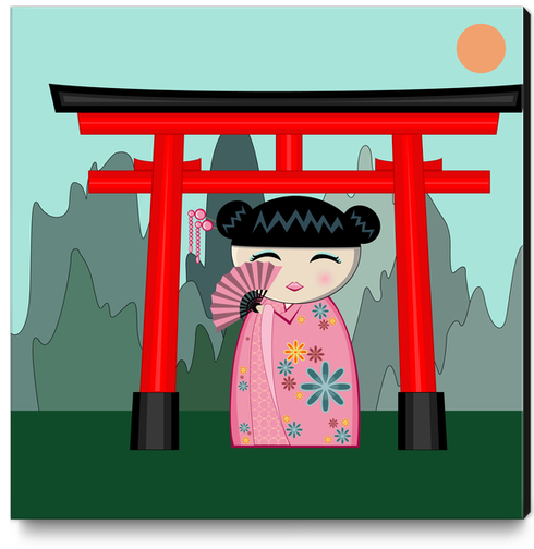 Red gate kokeshi Canvas Print by PIEL Design