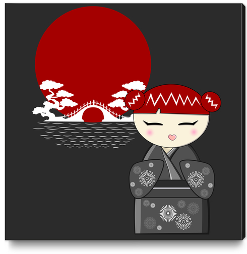 Red and grey kokeshi Canvas Print by PIEL Design