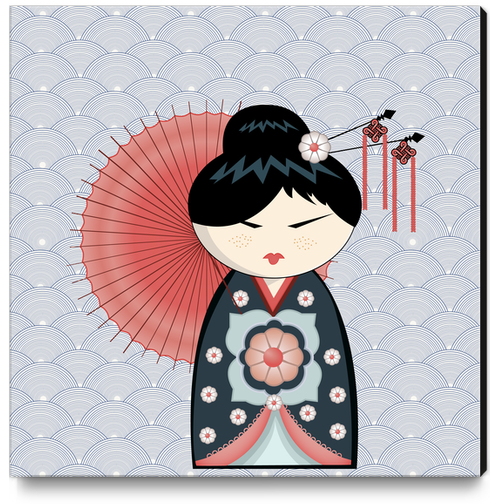 Red umbrella kokeshi Canvas Print by PIEL Design