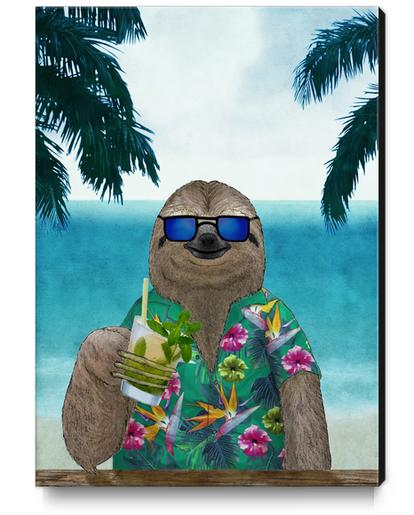 Sloth on summer drinking a mojito Canvas Print by Barruf