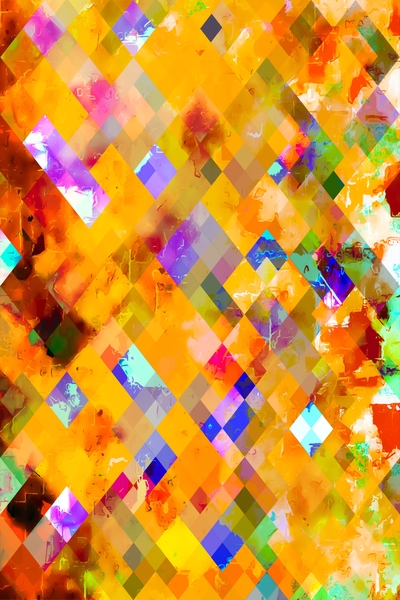 geometric pixel square pattern abstract in orange yellow blue by Timmy333