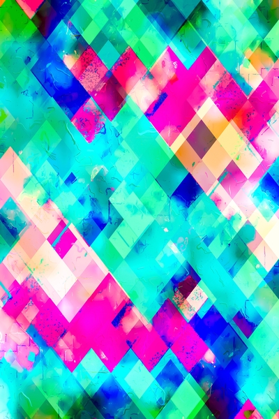 geometric square pixel pattern abstract in blue pink by Timmy333
