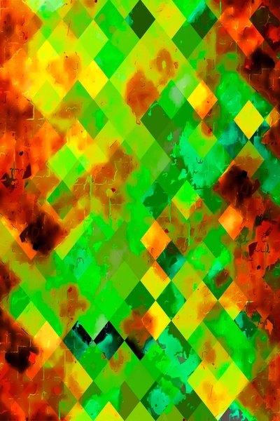 geometric pixel square pattern abstract background in green brown yellow by Timmy333