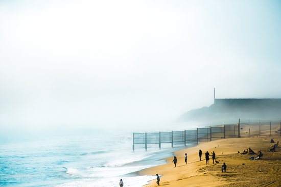 blue ocean and sandy beach with foggy sky at Point Mugu State Park, California, USA by Timmy333
