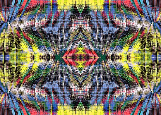 geometric symmetry pattern abstract background in blue yellow green red by Timmy333