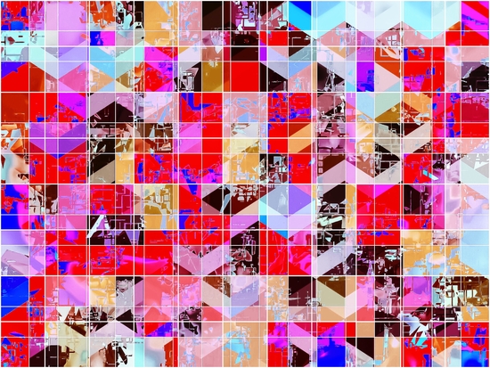 geometric square and triangle pattern abstract in red pink blue by Timmy333