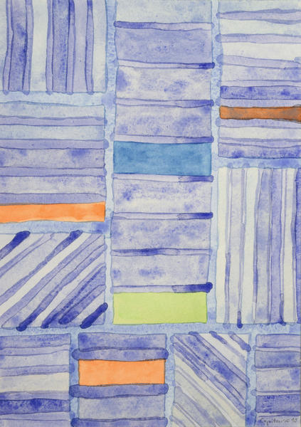Blue Panel with Colorful Rectangles  by Heidi Capitaine