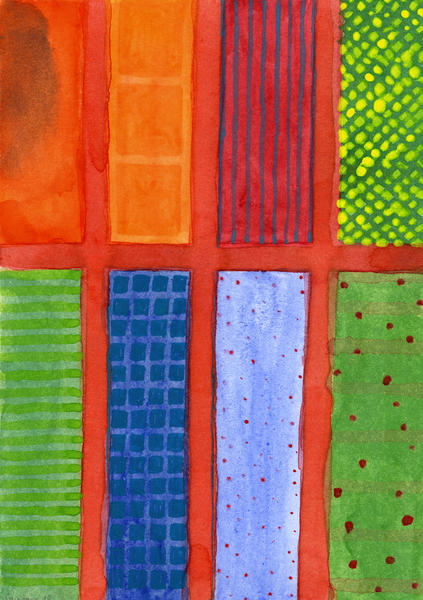 Large rectangle Fields between red Grid  by Heidi Capitaine
