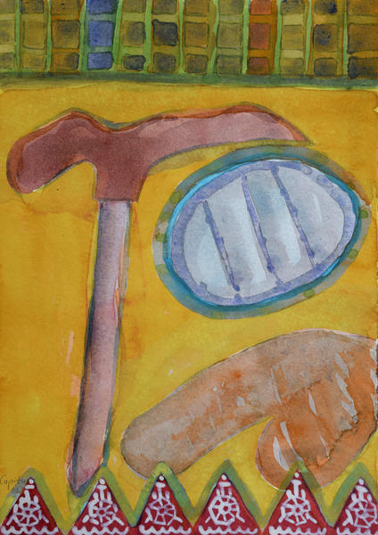 Still Life with Hammer on Yellow  by Heidi Capitaine