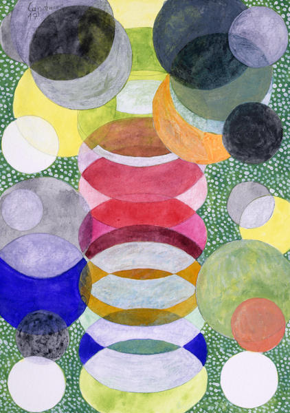 Overlapping Ovals and Circles on Green Dotted Ground by Heidi Capitaine