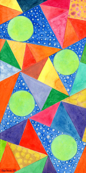 Lime Green Circles within a Cool Triangles Pattern  by Heidi Capitaine