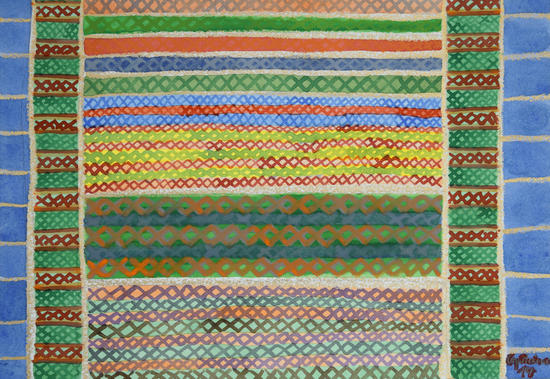 Colorful Stiches on Horizontal Colorful Stripes by Heidi Capitaine