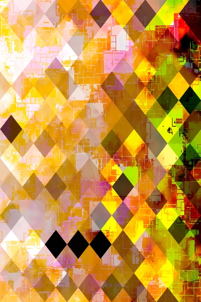 geometric pixel square pattern abstract background in orange pink green yellow by Timmy333