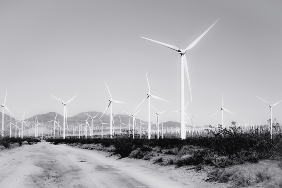 wind turbine and desert view in black and white by Timmy333
