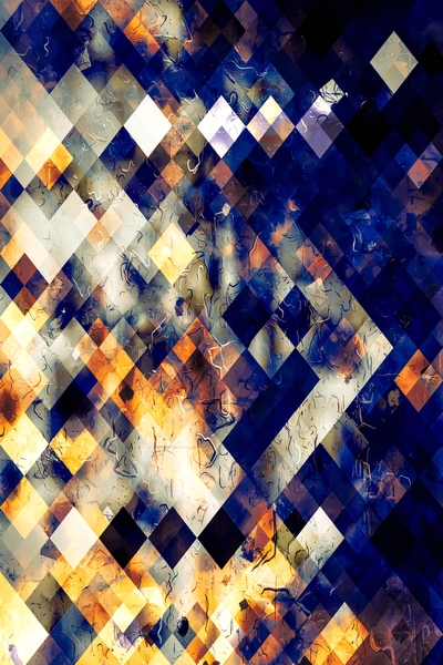 geometric pixel square pattern abstract background in blue brown orange by Timmy333