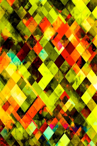geometric pixel square pattern abstract in green yellow orange by Timmy333