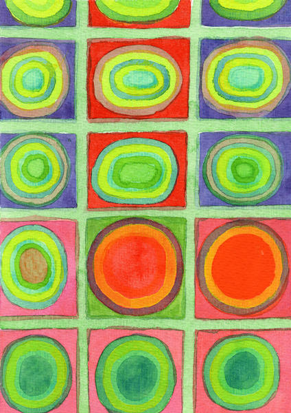 Green Grid filled with Circles and intense Colors  by Heidi Capitaine