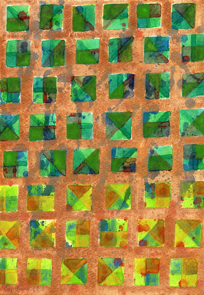 Green Squares on Golden Background Pattern  by Heidi Capitaine