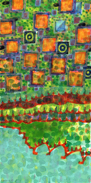Flying Lighted Squares over Landscape  by Heidi Capitaine