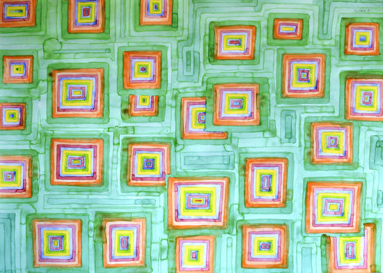 Multicolored Squares on Green Pattern  by Heidi Capitaine
