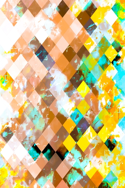 geometric square pixel pattern abstract in brown yellow blue by Timmy333
