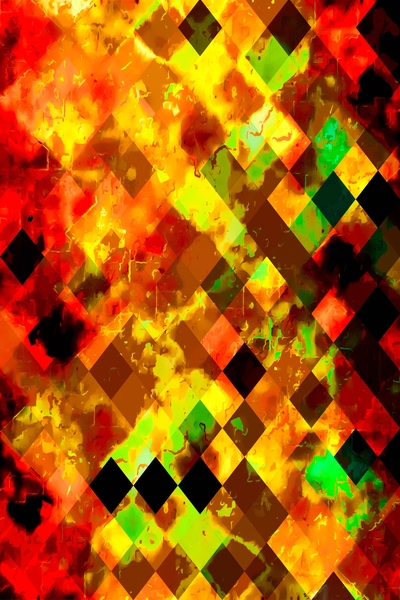 geometric square pixel pattern abstract background in yellow brown red by Timmy333