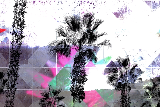 palm tree with geometric pixel square pattern abstract in purple pink blue by Timmy333