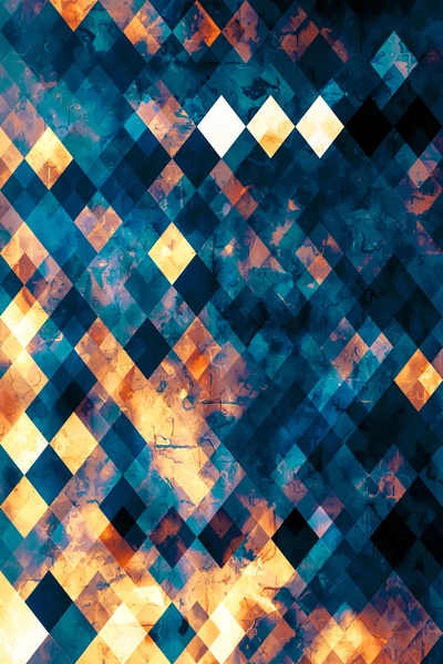 geometric pixel square pattern abstract art in blue brown orange by Timmy333