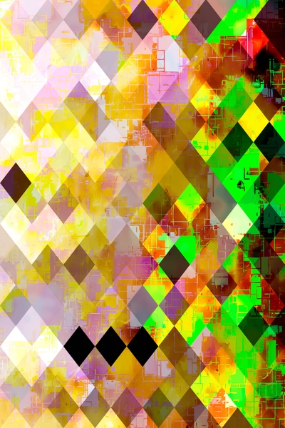 geometric pixel square pattern abstract background in pink green yellow by Timmy333