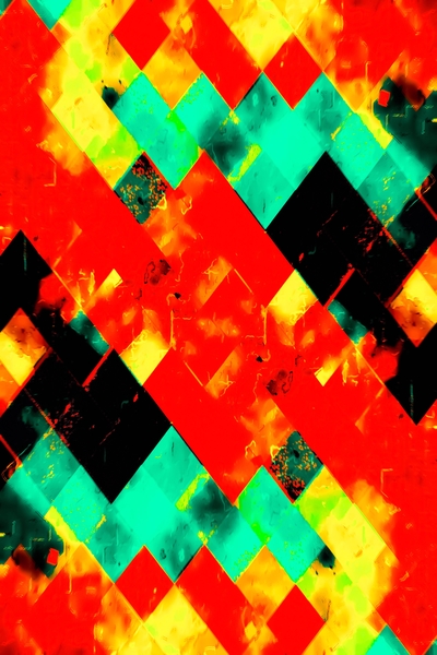 geometric square pixel pattern abstract background in red green yellow by Timmy333