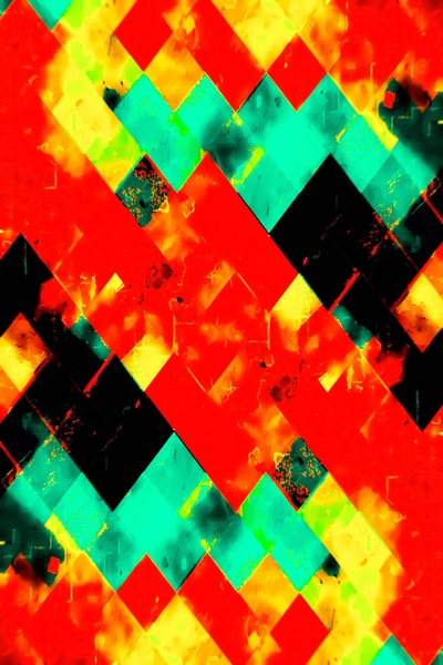 geometric square pixel pattern abstract background in red green yellow by Timmy333