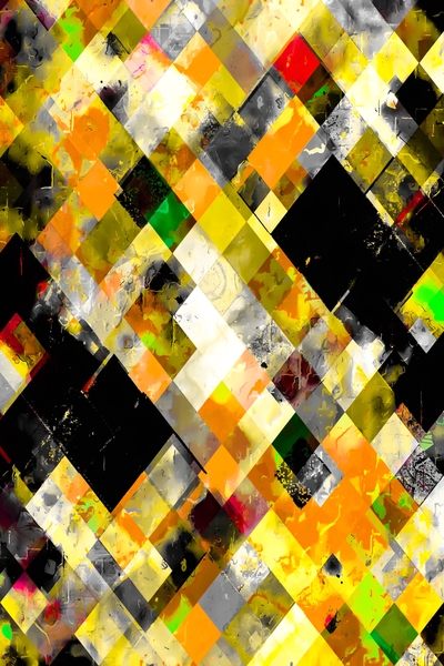 geometric pixel square pattern abstract background in yellow orange by Timmy333