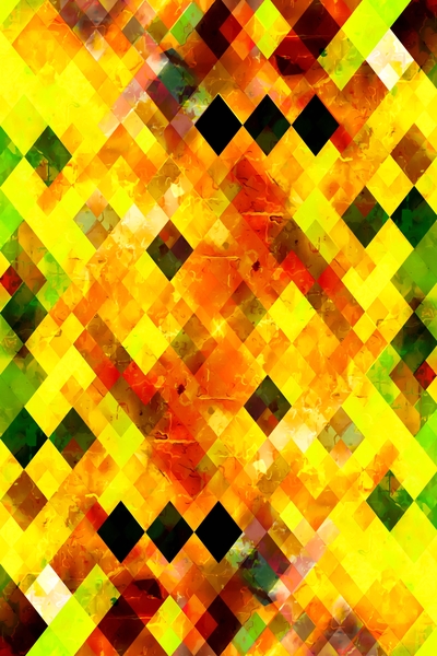 geometric pixel square pattern abstract background in yellow brown green by Timmy333