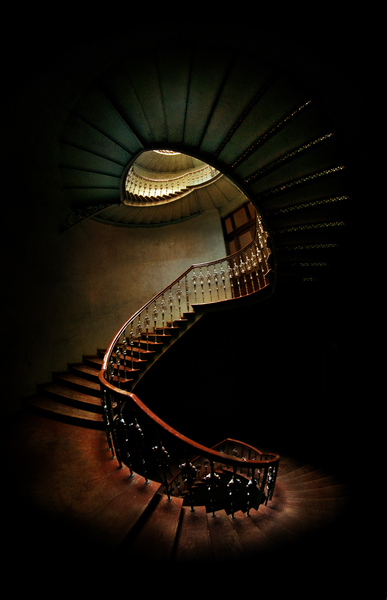 Spiral staircase in green and red by Jarek Blaminsky