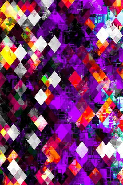 geometric pixel square pattern abstract art in purple red yellow by Timmy333