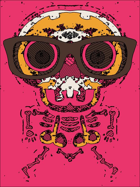 funny skull and bone graffiti drawing in orange brown and pink by Timmy333