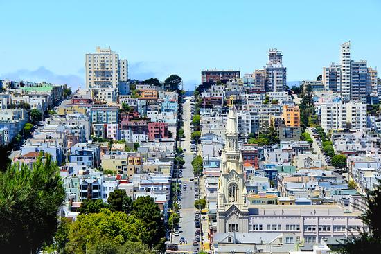 road and buildings with blue sky at San Francisco, USA by Timmy333