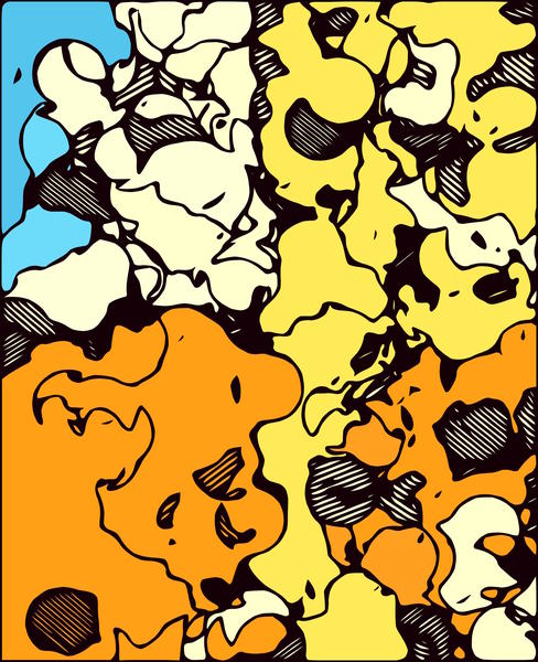 psychedelic graffiti painting abstract in orange yellow and blue by Timmy333